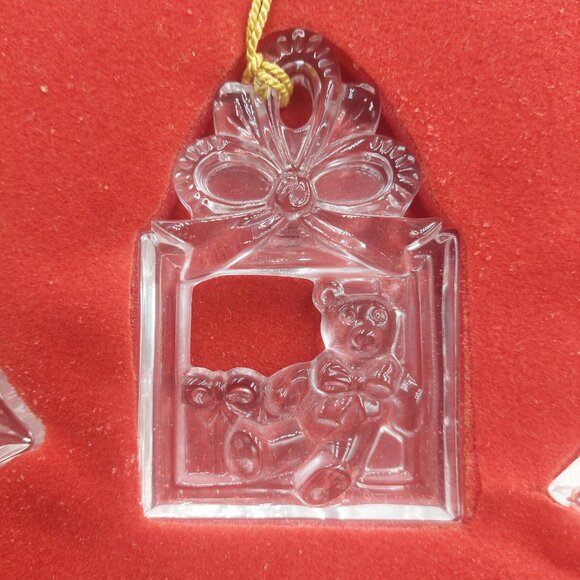 Vintage Set of 3 Gorham Clear Lead Crystal Glass Ornaments Bell Gift Tree w/Box - Picture 5 of 7